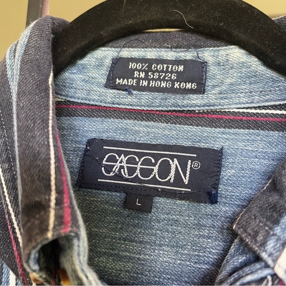 Sasson Men's Denim Button Down Shirt Size Large striped vintage 90’s - Picture 3 of 10